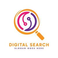 Digital Search logo design. Abstract magnifying glass combined with digital and tech element. vector