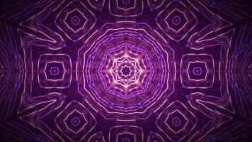 Purple kaleidoscope animation with intricate psychedelic patterns in a shape of morphing circles and squares with soft light effect. Abstract hypnotic background with fractal visual forms. 4K 30fps video