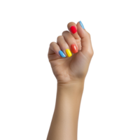 Female hand with colored nails raised hand isolated on transparent background png