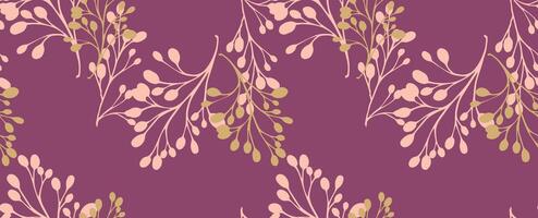 Minimalist pattern with shapes abstract branches on a purple background. hand drawing sketch. Plain unique floral stems intertwined in a seamless print. Design for fashion, fabric, wallpaper vector