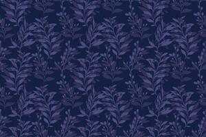 Monotone dark blue pattern with shape branches leaves. hand drawing sketch. Artistic abstract leaf floral seamless print. Design for fashion, fabric, wallpaper, textiles vector