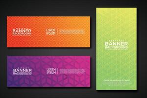 Set banner backgrounds with modern geometric lines textured pattern and colorful dynamic gradation vector