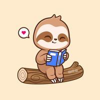 Cute Sloth Reading Book On Branch Tree Cartoon vector