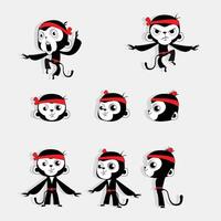 Black and White kung fu monkey character sheet design vector