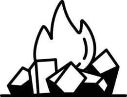 A black and white drawing of a fire with a pile of rocks in the background vector