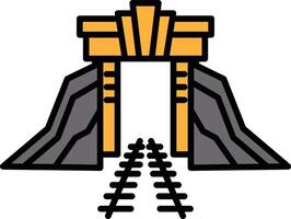 A black and white drawing of a tunnel with a train track leading into it vector