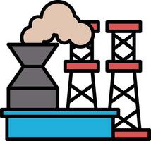 A black and white drawing of a power plant with a large smokestack vector