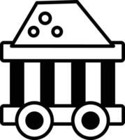 A black and white drawing of a train car with a pile of rocks on top vector