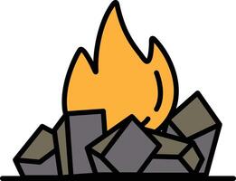 A black and white drawing of a fire with a pile of rocks in the background vector