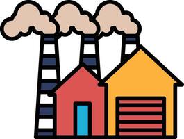 black and white drawing of a factory with a house next to it vector