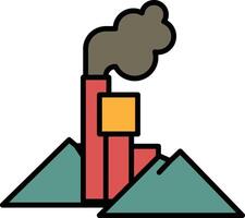 A black and white drawing of a mountain with a factory on top vector