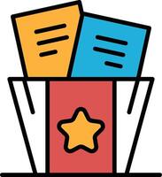 A black and white image of a box with a star and two pieces of paper vector