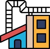 black and white drawing of a factory with a house next to it vector