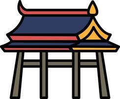 A black and white drawing of a traditional Asian building with a roof vector