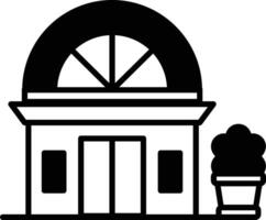 A black and white drawing of a building with a large archway vector