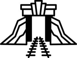 A black and white drawing of a tunnel with a train track leading into it vector