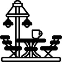 black and white drawing of a patio with a table and chairs vector