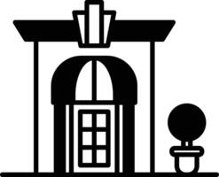 A black and white drawing of a store front with a large window vector