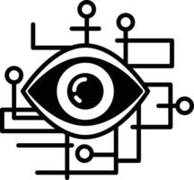 A black and white image of an eye with a grid of small circles surrounding it vector
