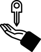 A hand holding a key with a small circle on top of it vector