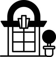 A black and white drawing of a store front with a large window vector