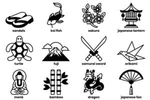 The image is a collection of various Asian symbols and objects vector
