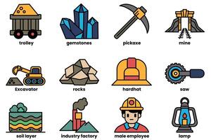 A collection of mining and construction icons vector