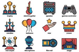 A set of icons for various items related to music and entertainment vector