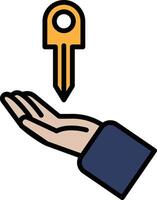 A hand holding a key with a small circle on top of it vector