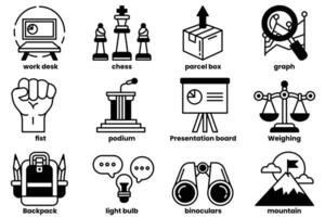 The image is a collection of various symbols and icons, including a backpack vector