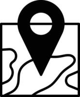 A black and white map with a black pin pointing to a location vector