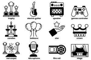 A set of icons for various items related to music and entertainment vector