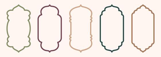 Shape Islamic door and window silhouette Arabic arch. Collection of patterns in oriental style. Frames in Arabic Muslim design for Ramadan Kareem. mosque gate stroke isolated on white vector