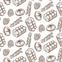 Pattern of doodle illustrations depicting baking, brown outline. The image is made manually using lines of different thicknesses. Contour illustration for baking in cafes, bakeries on white vector