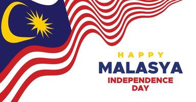 Happy Malaysia Independence Day with Flag, Red and White Stripes, and Crescent Design vector
