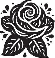 Black silhouette of a rose flower with stem isolated on a white background. vector