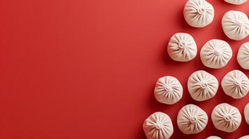 Traditional oriental meal dumplings on rattan basket steam copy space photo