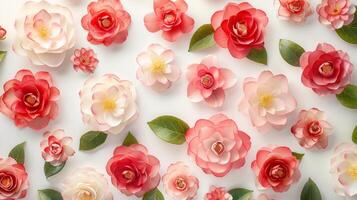 Seamless camellia flower pattern spring wallpaper fabric print background photo