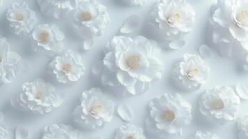 Seamless camellia flower pattern spring wallpaper fabric print white background photo