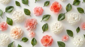 Seamless camellia flower pattern spring wallpaper fabric print background photo