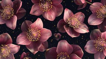 Hellebore red flower pattern textile print wallpaper background photo