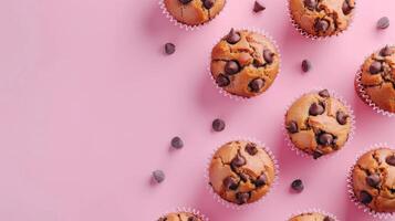 Chocolate muffin cake pastry sweet snack bread for party or tea time copy space photo