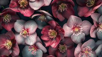 Hellebore red flower pattern textile print wallpaper background photo