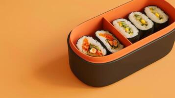 Kimbap lunch box meal for lunch at school or office copy space isolated photo