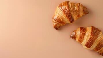 Copy space flat lay croissant bakery sweet bun for breakfast photo