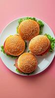 Hamburger Korean style with bread bun with sesame and vegetable story yellow background photo