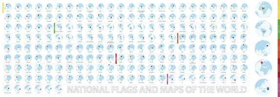 World Globe icon with flag, national flags with globe sorted alphabetically and by continent. vector