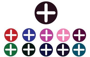 PrintPlus sign icon. Positive symbol. Zoom in. Round colourful 11 buttons. Vecto vector