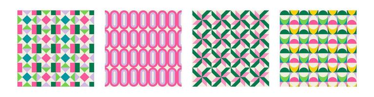 Set of Essential geometric printable seamless pattern with abstract Minimal elegant line form stroke shapes in vibrant colors. Modern simple background in minimalist mid century style wall art vector