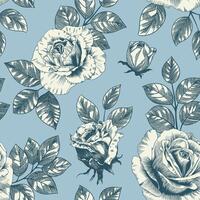 Abstract modern floral seamless pattern with hand drawn flower in Toile de jouy style. Retro elegance repeat print. Vintage design for fabric, wallpaper or wrapping vector